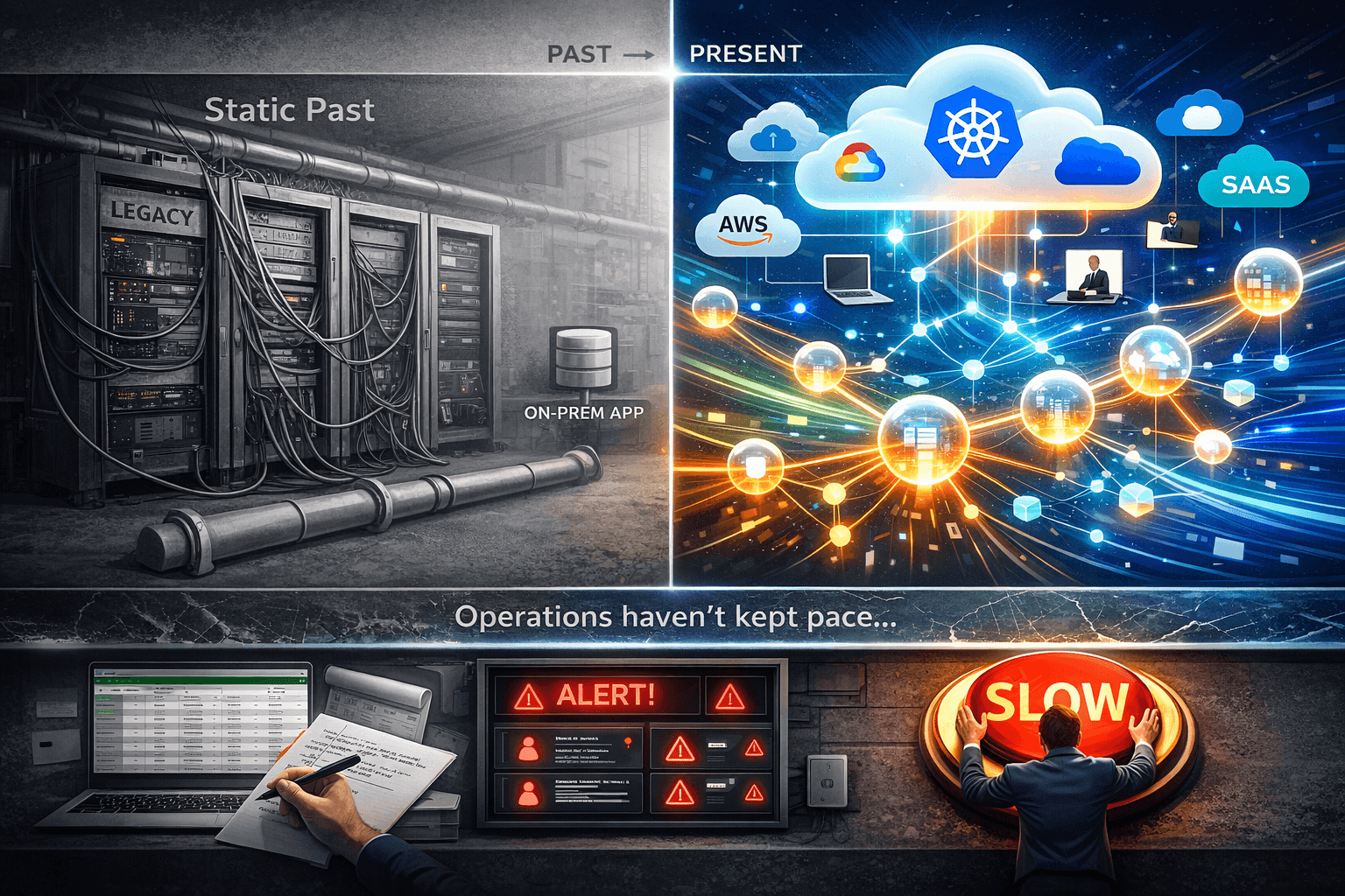 Illustration of enterprise network complexity across clouds and platforms
