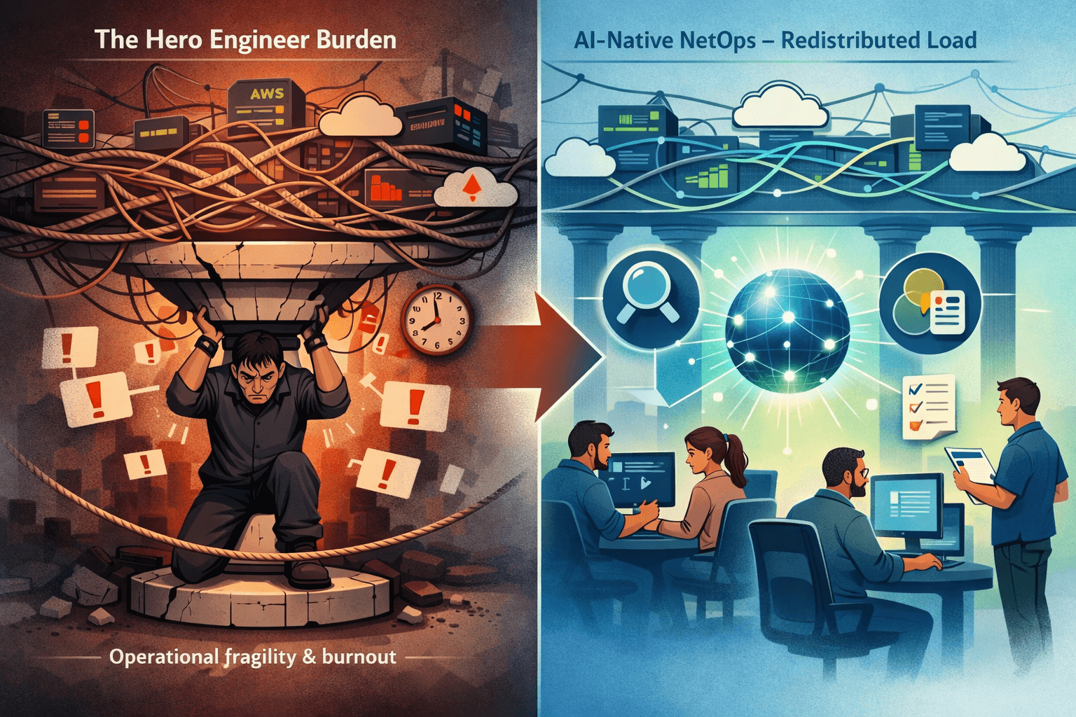 Illustration of on-call fatigue among senior network engineers